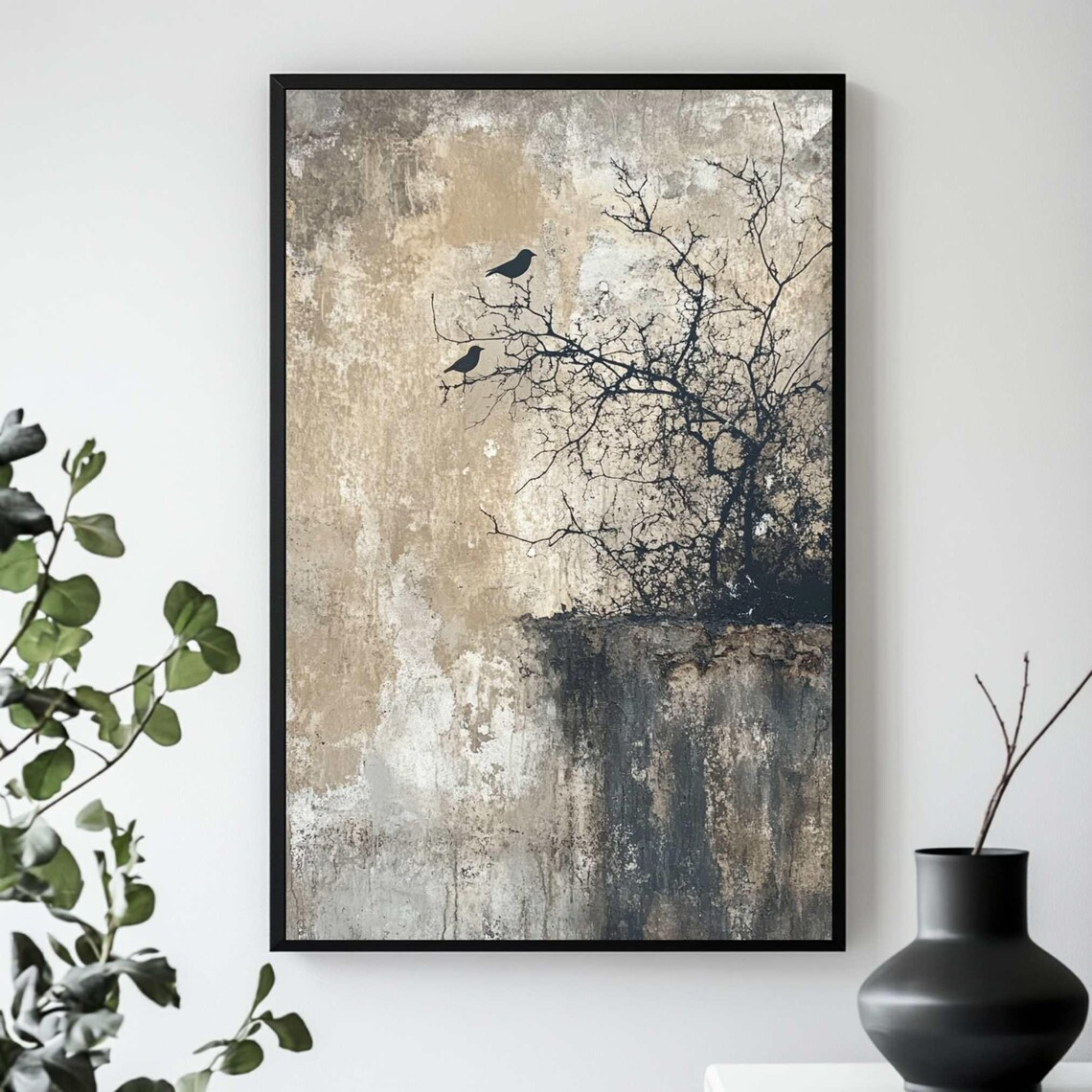 Wall Texture Spray - Tranquil Wabi-Sabi Bird Wall Art -